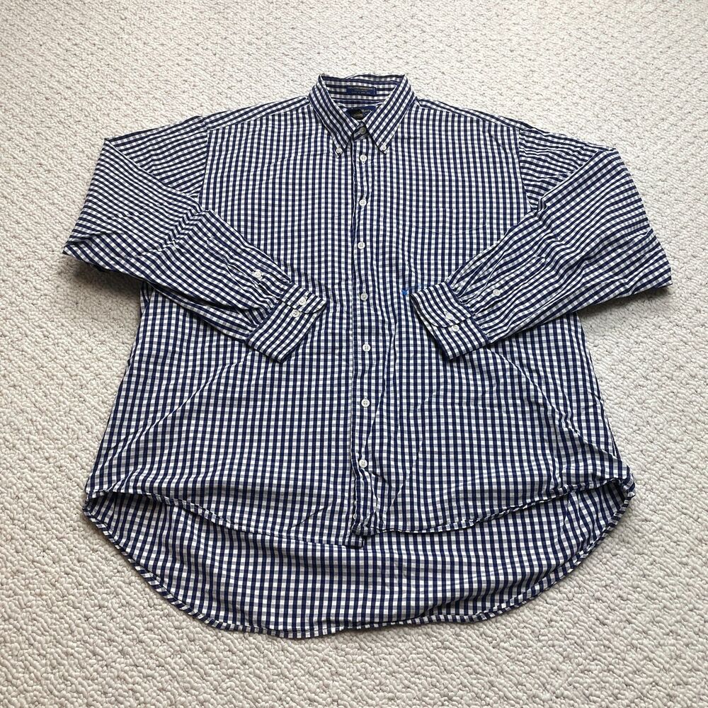 Club Room by Charter Club Shirt Mens 18.5 36/37 White Blue Plaid Long Sleeve